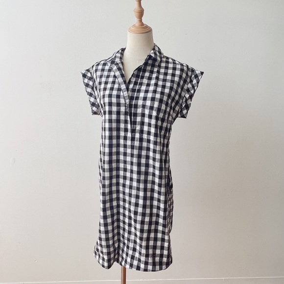 j crew gingham shirt dress J. CREW ~ Size XS ~ Black & White Gingham Check Buttoned Cotton Shirtdress  a73